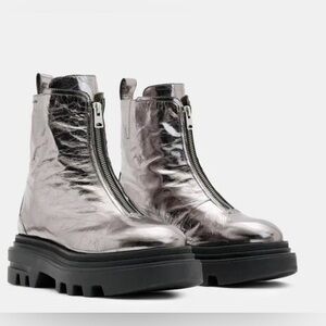 ALL SAINTS - Metallic Black Combat Boots